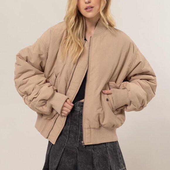 Oversized Bomber Puffer Jacket | CREAM - Picture 3 of 6